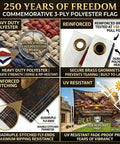 All American Double Sided 3-Ply 3x5 Ft Patriotic Flag With Betsy Ross 13 Star Vintage Design showing features and durability.