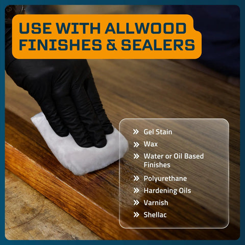 Hand using Stain Sponge Set 3 Pack For Wood Finishes And All Stains, Lint Free Streak Free Applicators on wooden surface