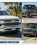 Chevy Silverado And GMC Sierra Tow Hook Covers 2 Pack Front Tow Hook Protector Black For 2007-2026 Silverado 1500 And 2007-2018 Sierra 1500 Sleek Dope Hitch Cover shown on front of truck