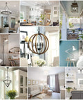 Collage of various interior lighting designs including chandeliers, sconces, and pendant lights in different room settings.