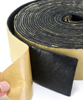 Close-up of Pipe Wrap Insulation Tape For Hot And Cold Pipes Waterproof Foam Adhesive 33 Feet Long And 2 Inches Wide One Eighth Inch Thick Prevents Condensation And Freezing For Diy Home Plumbing Projects being unrolled