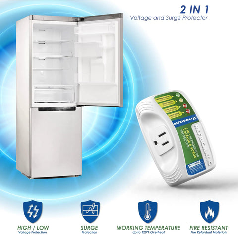 Fridge Voltage And Surge Protector For Fridges Up To 27 Cu Ft With 303 Joule Capacity Automatic Shutoff At 140 VAC And 90 VAC