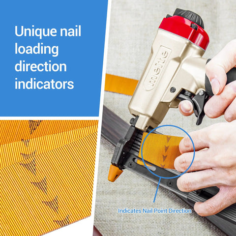 Twenty Three Gauge One Inch Galvanized Pin Nails For Nail Guns Boasting Micro Headless Pins for Fine Woodworking showing nail loading indicators.