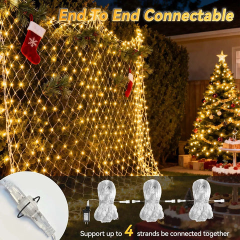 10x10Ft Gazebo Net Lights Outdoor With 200 LED Waterproof Mesh Lighting Timer 8 Modes Connectable Christmas Net Lights