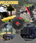 Beefy Three Eighths Inch By Ten Feet Log Chain With Hooks WLL 7100 Lbs Oiled Black Finish shown in towing, logging, lifting, and binding applications