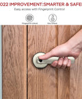 Person using Smart Fingerprint Door Lock With Handle, Biometric Lock For Bedroom, Auto Lock, Slick Silver Finish, Keyless Entry.