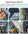 Multi-purpose zip ties used for license plate, sail window, decorative maintenance, bumper, home repairs, and fender liner.