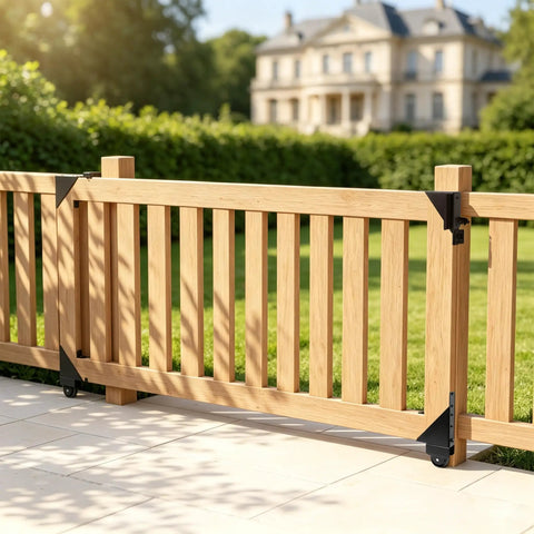 Heavy Duty Sliding Gate Kit With Smooth Rolling Wheels For Fences Workhorse Wood Gate Hardware Anti Sag System DIY Install Fits Gates 1 To 2 Inches Thick Durable Galvanized Steel Construction on wooden fence gate