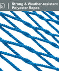 Close-up of blue polyester ropes from Heavy Duty Polyester Rope Hammock With Bamboo Spreader Bar For Two People Weather Resistant
