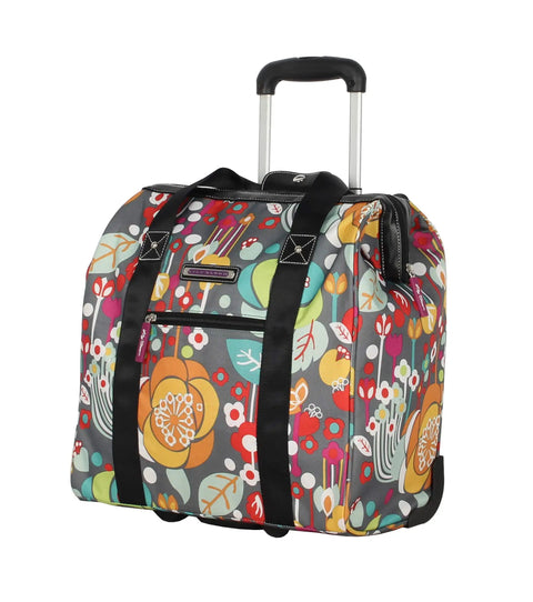 Underseat Rolling Carry On Bag With Pattern Design, Wheeled Cabin Tote For Easy Travel, Durable Polyester Build, Ergonomic Handle