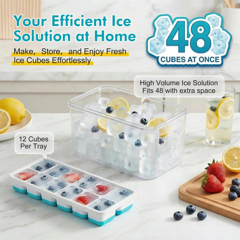 Stackable Silicone Ice Cube Trays With Leakproof Lids And Compact Storage Container Four Pack Bpa Free Flexible Molds For Easy Peasy Cocktails And Iced Coffee