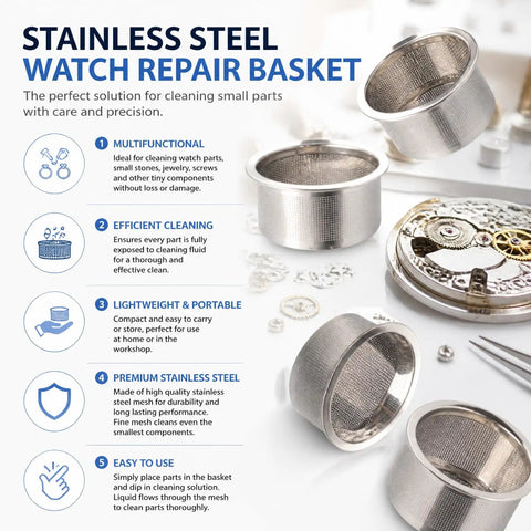 Top Grade Stainless Steel Mesh Watch Parts Cleaner Basket For Ultrasonic Jewelry Care, durable design for effective cleaning.