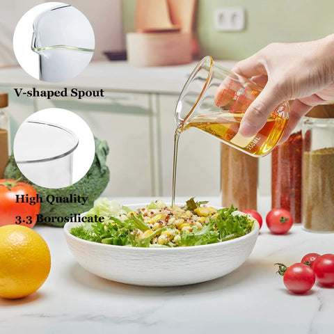Mini Glass Measuring Beaker Set In Borosilicate 2oz 4oz 8oz Cups For Kitchen And Bar Pro Grade Clear Markings Durable Small Glass Measuring Cups For Cocktails Baking Cooking And Lab Style Precise Measuring, 250ml pouring salad dressing