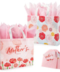 Two Pack 13 Inch Large Mothers Day Gift Bags With Handles, Reusable Nonwoven Floral Gift Bags With Cards, Comes With Tissue Paper.