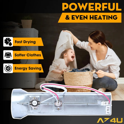 Dryer Heating Element Assembly Replacement Fits LG Dryers In The DLE Series 240V 5400W with family doing laundry