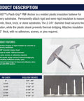 Rock Solid White Plastic Insulation Anchors 250 Pack Heavy Duty Fasteners For Masonry Brick Concrete Stone Walls Zero Thermal Bridging Easy Hammer Install Lock In Thick Foam Boards Now displayed with 2-3/8" washer head.