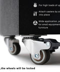 Close-up of Set Of Four 1 Inch Brown Swivel Caster Wheels With Rock Solid Slick Lock Brakes and Silent Non Marking TPE Rollers.