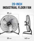 Heavy Duty 20 Inch Metal Floor Fan With High Velocity Airflow Up To 4650 CFM Three Speed Settings And 360 Degree Adjustable Tilt