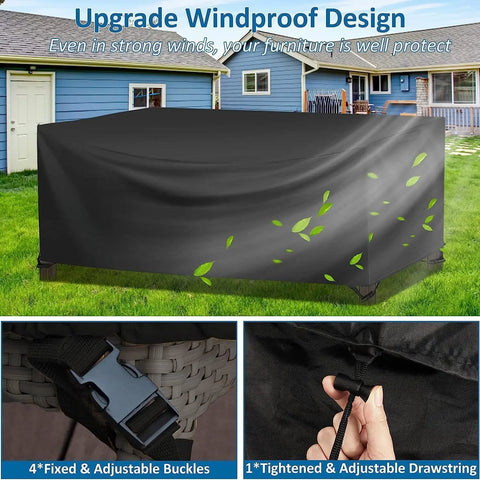Waterproof Patio Furniture Cover For Square Table And Chairs 55 Inch By 55 Inch By 35 Inch with windproof design and buckles