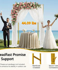Showstopping Square Metal Balloon Arch Frame For Dreamy Gold Wedding Ceremony Backdrop Next Level Party Decoration Graduation And Baby Shower Photo Display Setup with flowers and couple at beach.