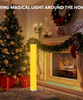 2 Pack Corner LED Floor Lamp With App Control RGB Color Changing Lights beside decorated Christmas tree and fireplace