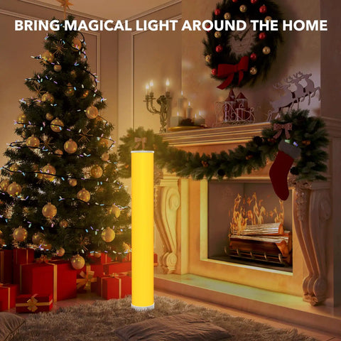 2 Pack Corner LED Floor Lamp With App Control RGB Color Changing Lights beside decorated Christmas tree and fireplace