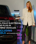 Heavy Duty Level 2 EV Charger With Smart App Control Adjustable 40 Amp 240 Volt 10KW IP65 Waterproof Indoor Outdoor 18 Ft Cable Home Juice Up Your Ride Today Smooth Plug And Play Setup with charging adapter connected to a vehicle.