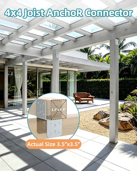 Heavy Duty 4x4 Post Bracket Kit For Wood Posts Pergolas Decks Porches Beams Made From Solid Carbon Steel 4mm Thick Built Tough For Superior Load Bearing Anti Bend Rigidity And Easy Install, 3.5x3.5 in