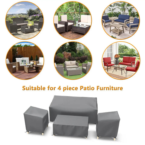 Outdoor Waterproof Patio Furniture Covers 4 Piece Set For Chairs Loveseat And Coffee Table Heavy Duty 600D Grey All Weather