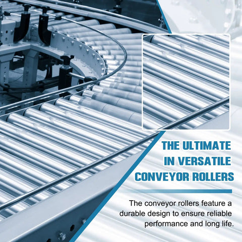 Stainless Steel Conveyor Roller 1 Inch Diameter 12 Inch Length Gravity Transmission Replacement Part Pack Of 2 With Galvanized End Silver Finish For Industrial Warehousing And Assembly Lines displayed on conveyor system.