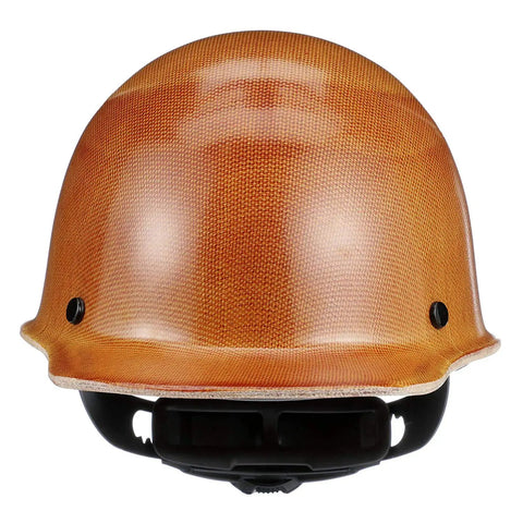 Front view of Skullgard Style Safety Hard Hat With Fas Trac Ratchet Suspension Non Slotted Cap Phenolic Resin Natural Tan
