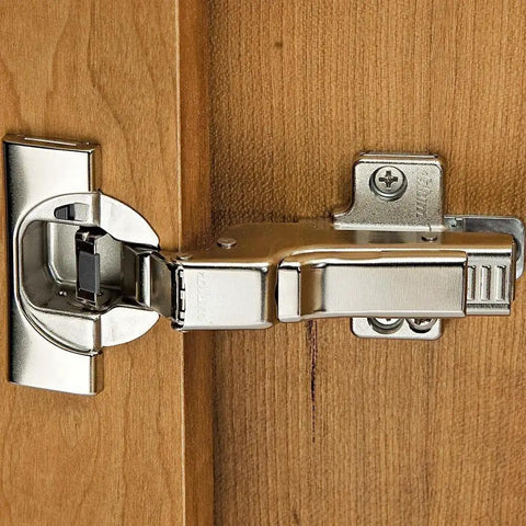Two Pack Frameless Inset Cabinet Hinges With Built In Soft Close And Deactivation Switch, 110 Degree Opening on wood door