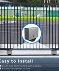Built Like A Tank 6 Inch By 2 Inch Cast Iron V Groove Sliding Gate Wheels With Welded Bracket Box, installed on a gate