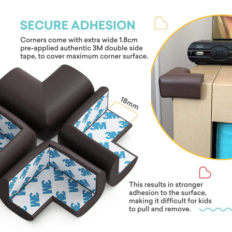Pre-Taped Table Corner Protectors And Soft Edge Guards For Baby Proofing, Easy Install Kid Safety Cushions, Child Furniture Bumpers, Sharp Corner Shields, 8 Pack Brown