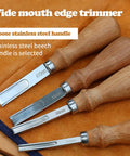 Pro Grade Leather Edge Trimming Bevel Tool Set Four Piece with stainless steel and beech wood handles, sizes 4mm-10mm
