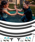 Badass Trampoline Replacement Poles For 8 To 16 Ft Backyard Jumpers shown with two kids playing on trampoline.