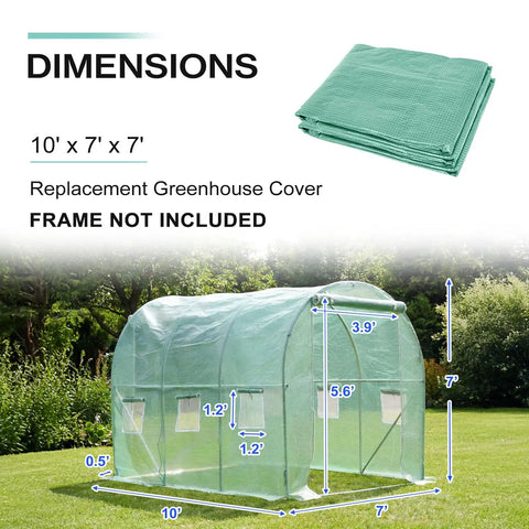 Replacement Greenhouse Cover For 10 Foot By 7 Foot By 7 Foot Large Walk In Tunnel Outdoor Plant Growing Greenhouse Spare Parts Cover Durable Waterproof UV Resistant PE Shield For Seasonal Use