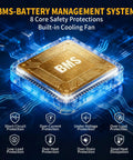 BMS-BATTERY MANAGEMENT SYSTEM with 8 safety protections and built-in cooling fan for improved battery performance.