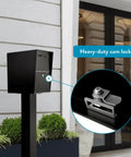 Heavy Duty Outdoor Package Drop Box With Locking Door In Black XL Steel, waterproof design shown with heavy-duty cam lock detail