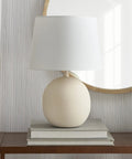 18 Inch Off White Round Metal Table Lamp With Black Cord, On Off Switch, E26 Bulb Compatible, Minimal Assembly, Shade Connects To Base