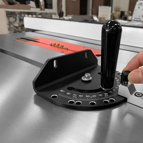 Adjustable Table Saw Miter Gauge With Standard Slot 3/4 x 3/8 Inch Steel Bar in use, showing angle adjustment.