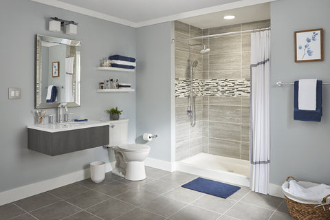 Modern bathroom with Orbit Undercounter Bathroom Sink in White Vitreous China With Front Overflow Undercounter Mount And Mounting Kit