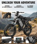 Beast Mode 3000W Electric Dirt Bike For Adults with 20 inch all-terrain fat tires displayed on a rugged mountain path.