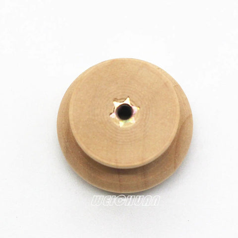 Top view of one knob from 30 Pack Unfinished Solid Round Natural Wood Cabinet Knobs Do It Yourself Drawer Pulls For Dresser Wardrobe.