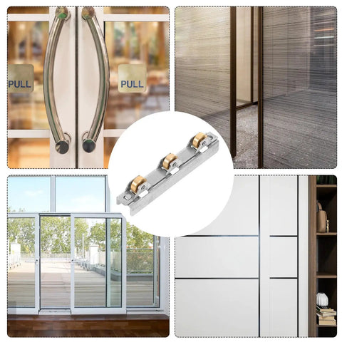 Heavy Duty Sliding Door Pulley Wheel Replacement For Home Shower And Patio Glass Doors Quiet Glide Roller Upgrade Smooth Operation Hardware No Fuss Fix Kit with multiple slider views.