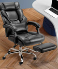Ergonomic Office Chair With Retractable Footrest And Removable Lumbar Pillow For All Day Comfort High Back Boss Level Executive Computer Desk Chair For Home Office 90 To 135 Degree Recline Thick Bonded Leather Black next to desk