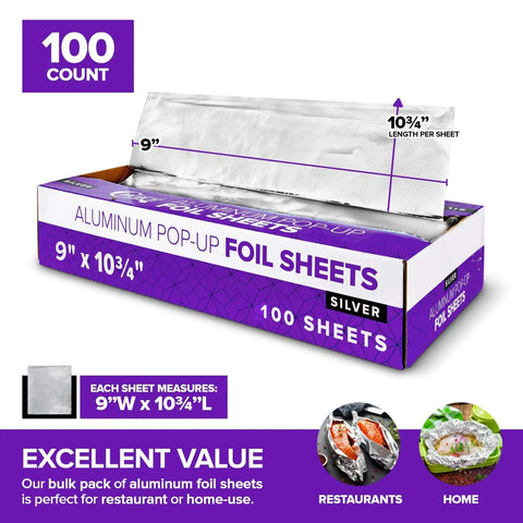 Heavy Duty Aluminum Foil Sheets For Deli Use 100 Count Pop Up 9 By 10 Inch Wrapping Sheets Workhorse For Burritos Hot Dogs