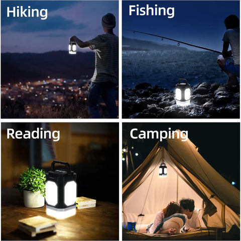 Rechargeable Camping Lantern With Five Sided Lighting, 1000 Lumens used for hiking, fishing, reading, and camping.