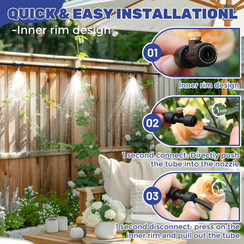 Installation steps for Outdoor Misting System for Patio and Garden 100 Foot Mist Line With 32 Brass Nozzles and Water Filter Ideal