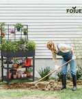 Metal Raised Garden Bed With Trellis And 2 Tier Storage Shelf, Elevated Planter Box On Legs, Includes 3 Flower Pots, Outdoor Vertical Garden For Vegetables Herbs And Climbing Plants On Patio Or Balcony No Fuss Setup